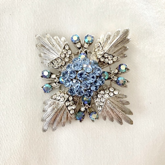 Rhinestone Turquoise Brooch/Necklace Pendant - Picture 1 of 4